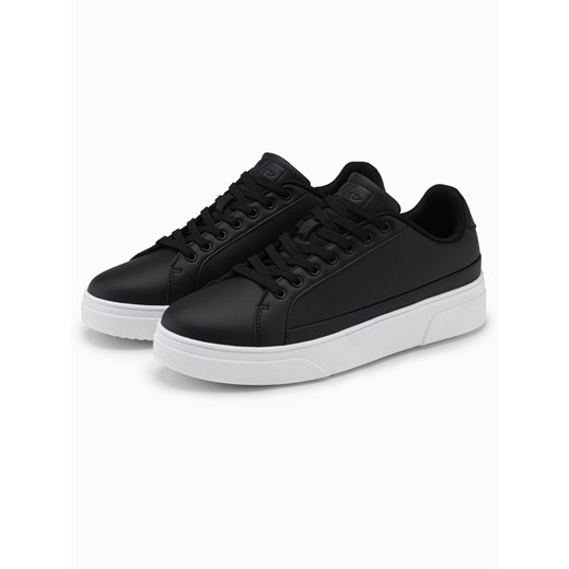Buty sneakersy męskie z eko skóry na grubej podeszwie – czarne V5 OM-FOSL-0166 46 ombre