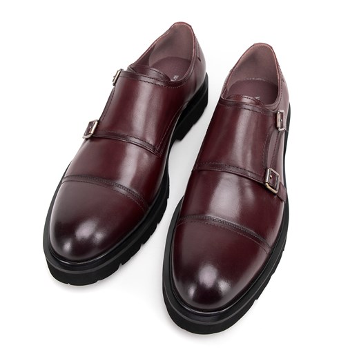 Męskie double monki skórzane na grubej podeszwie bordowe ze sklepu WITTCHEN w kategorii Buty eleganckie męskie - zdjęcie 175224286