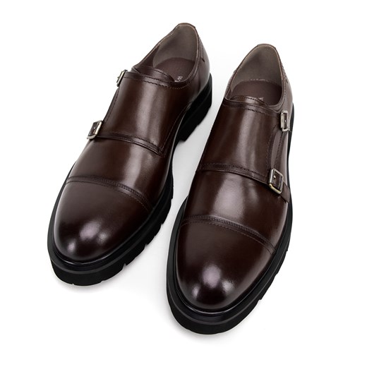 Męskie double monki skórzane na grubej podeszwie ciemny brąz ze sklepu WITTCHEN w kategorii Buty eleganckie męskie - zdjęcie 175224287