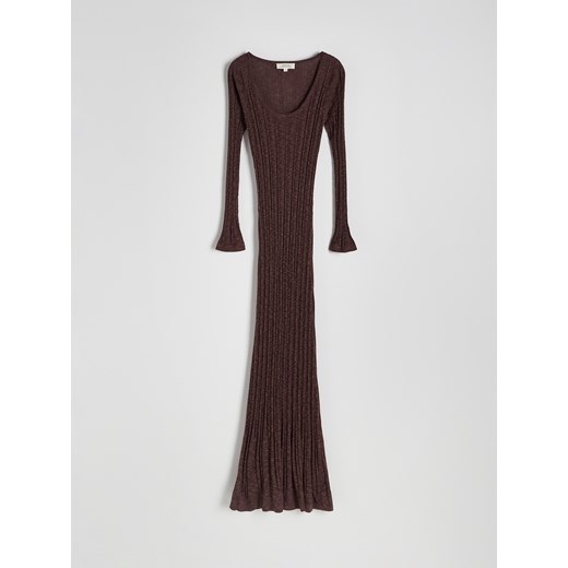 Reserved - Dzianinowa sukienka maxi z bawełną - mahoniowy Reserved S Reserved