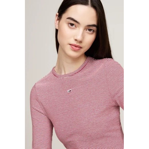 Bluzka damska różowa Tommy Jeans z elastanu z długimi rękawami