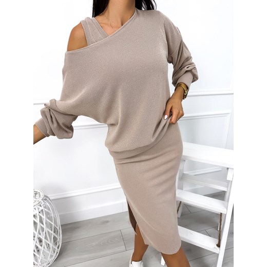 Beżowy Sweterkowy Komplet Bluza + Sukienka Modnakiecka.pl 38 ModnaKiecka.pl