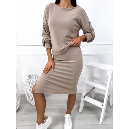 Beżowy Sweterkowy Komplet Bluza + Sukienka Modnakiecka.pl 38 ModnaKiecka.pl