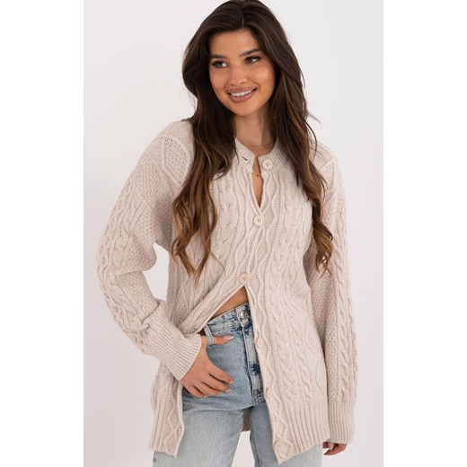 Rozpinany sweter damski AT-SW-23525.21, Kolor beżowy, Rozmiar uniwersalny, WOOL FASHION ITALIA ze sklepu Primodo w kategorii Swetry damskie - zdjęcie 175239318