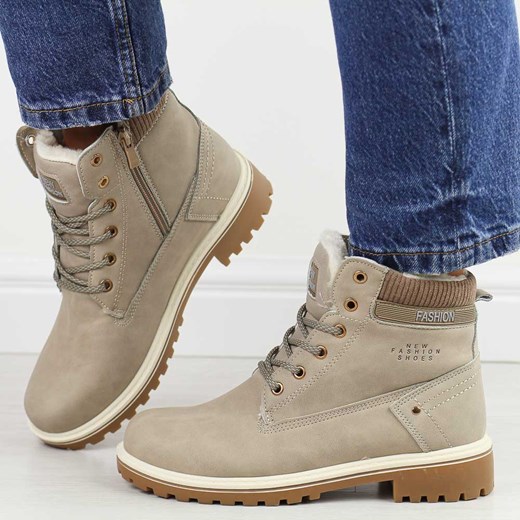Khaki trapery damskie Potocki 97301 ze sklepu suzana.pl w kategorii Workery damskie - zdjęcie 175240816
