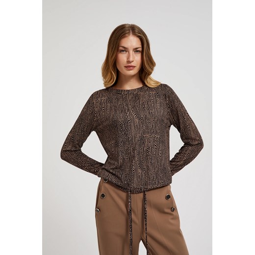Wzorzysty sweter z wiązaniem w pasie czarny ze sklepu Moodo.pl w kategorii Swetry damskie - zdjęcie 175243718