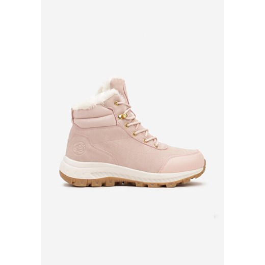 Różowe Sznurowane Traperki na Grubej Podeszwie Ocieplane Futerkiem Zinirae 40 okazyjna cena born2be.pl