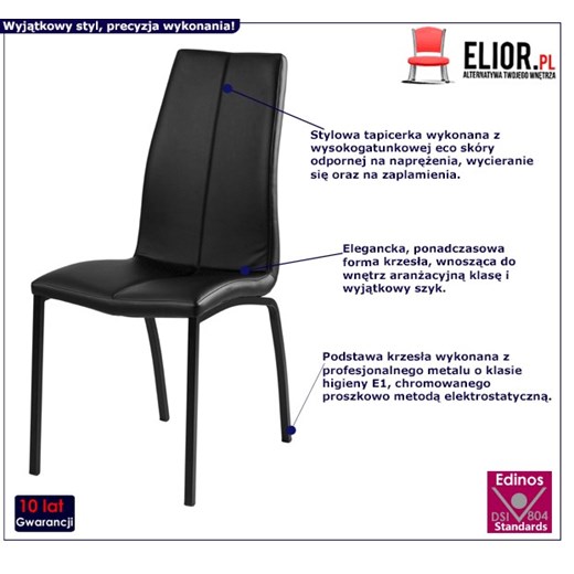 Czarne krzesło tapicerowane - Stevi Elior One Size Edinos.pl