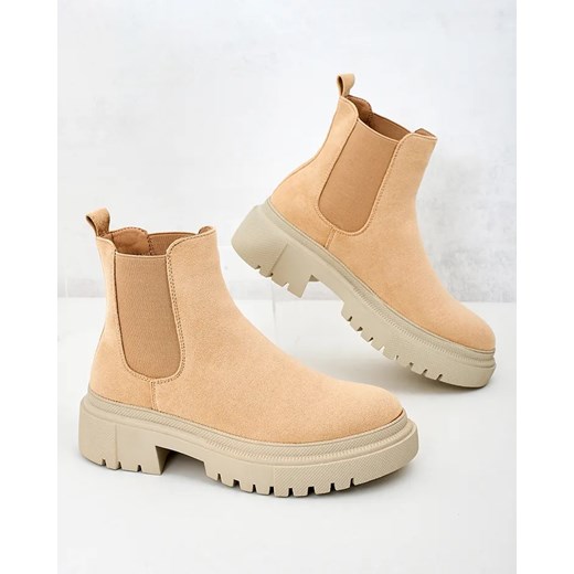 Beżowe botki Royalfashion.pl bez zapięcia casualowe 