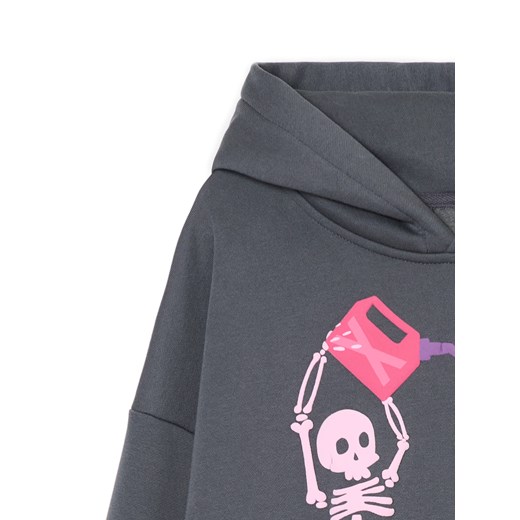 Cropp - Szara bluza z kapturem i nadrukiem - kremowy Cropp L Cropp