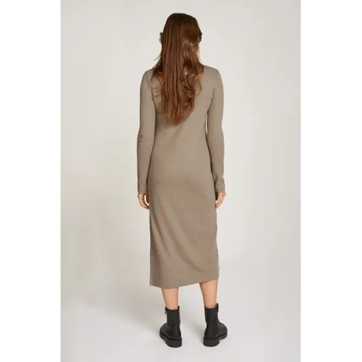 Sukienka Calvin Klein brązowa z długim rękawem bawełniana casual