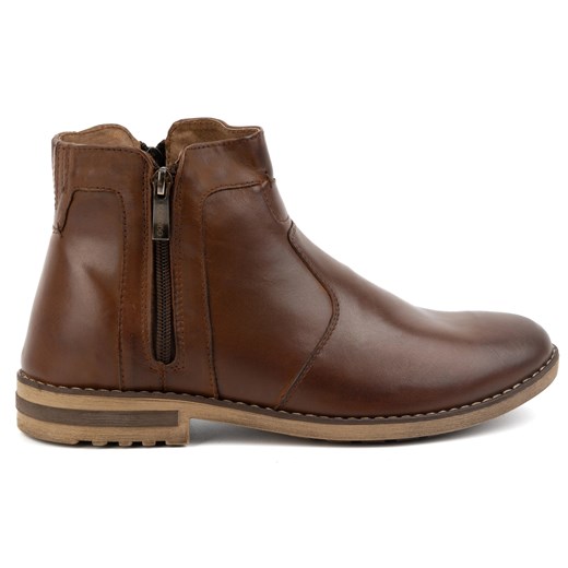 KOMODO Buty męskie skórzane zimowe sztyblety ocieplane 887K brązowe ze sklepu ButyModne.pl w kategorii Buty zimowe męskie - zdjęcie 175303049