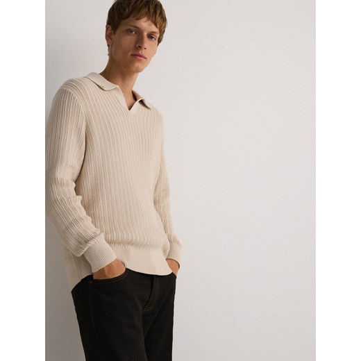 Reserved - Sweter polo - beżowy Reserved M Reserved