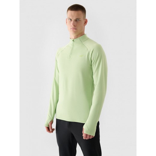 Męska bluza do biegania 4F 4FWAW24TFSWM410 - zielona ze sklepu Sportstylestory.com w kategorii Bluzy męskie - zdjęcie 175309726