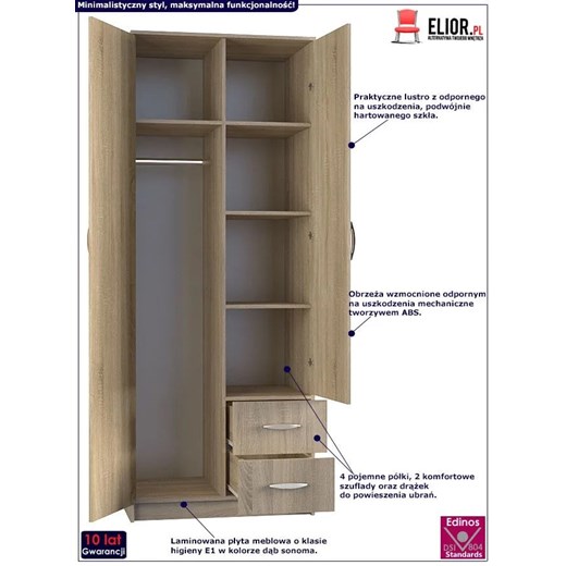 Szafa z lustrem Amira 2X - dąb sonoma Elior One Size Edinos.pl