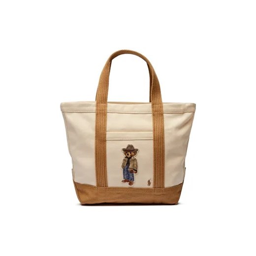 Shopper bag Polo Ralph Lauren beżowa na ramię duża