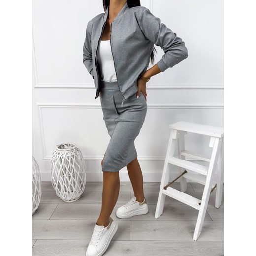 Szary Dresowy Komplet ze Spódnicą Modnakiecka.pl 38 ModnaKiecka.pl