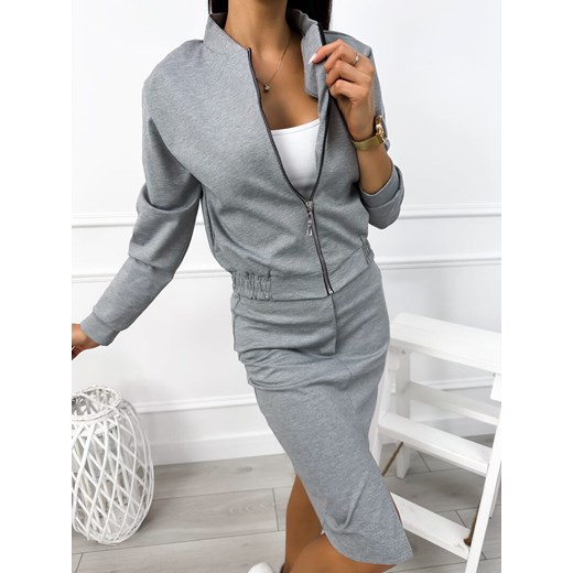 Szary Dresowy Komplet ze Spódnicą Modnakiecka.pl 40 ModnaKiecka.pl