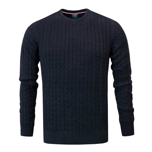 Bawełniany Sweter Męski - Pako Jeans - Splot Warkoczowy - Granatowy SWPJNSbergenGR ze sklepu JegoSzafa.pl w kategorii Swetry męskie - zdjęcie 175318636