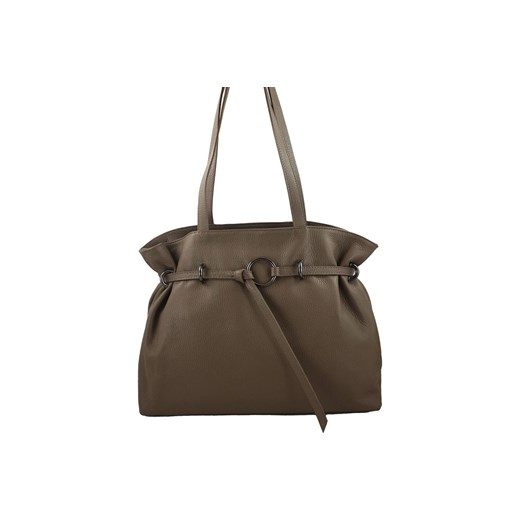 Duża torebka skórzana na ramię - Beżowa ciemna ze sklepu butyolivier w kategorii Torby Shopper bag - zdjęcie 175331945