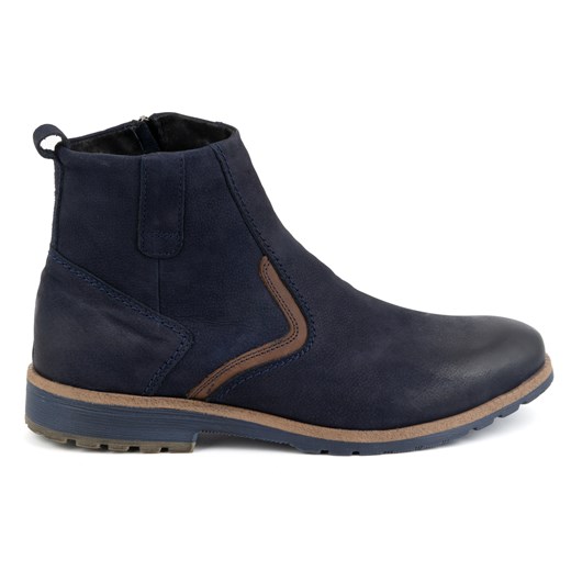 Buty męskie trzewiki skórzane zimowe 924K granatowe ze sklepu butyolivier w kategorii Buty zimowe męskie - zdjęcie 175335328