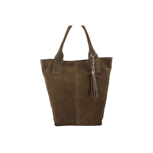 Shopper bag - torebka damska zamszowa - Beżowa ciemna ze sklepu butyolivier w kategorii Torebki worki - zdjęcie 175336375