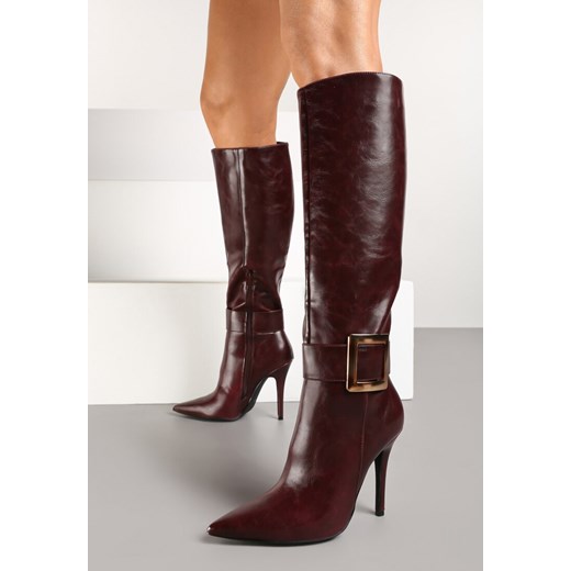 Bordowe Kozaki na Szpilce Ozdobione Klamrą Innadora ze sklepu born2be.pl w kategorii Kozaki damskie - zdjęcie 175343947