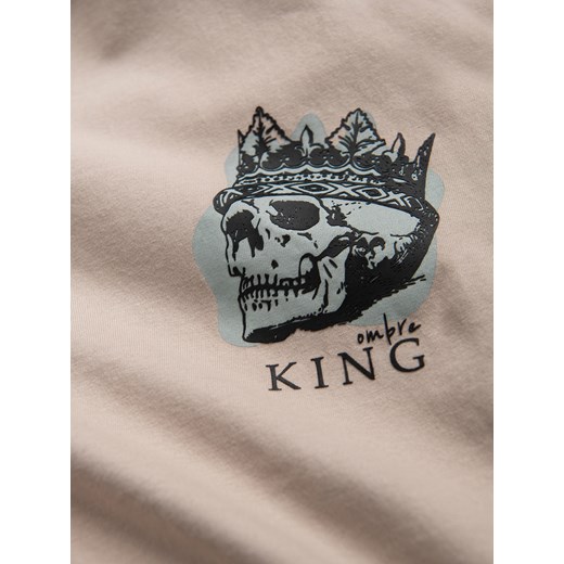 T-shirt męski bawełniany z nadrukiem na klatce piersiowej - beżowy V1 XL okazja ombre