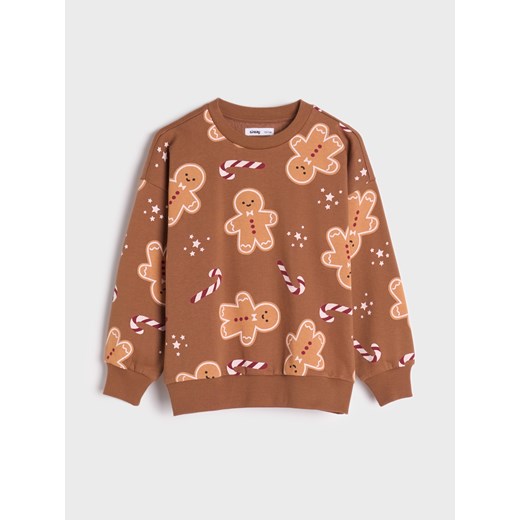 Sinsay - Bluza z nadrukiem świątecznym - brązowy Sinsay 128 Sinsay