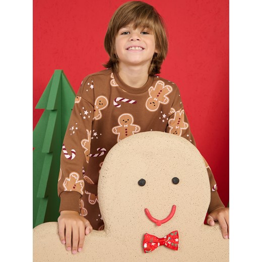 Sinsay - Bluza z nadrukiem świątecznym - brązowy Sinsay 98 Sinsay