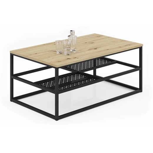 Industrialny stolik kawowy dąb artisan + czarny - Hila 4X ze sklepu Edinos.pl w kategorii Stoliki kawowe - zdjęcie 175359068