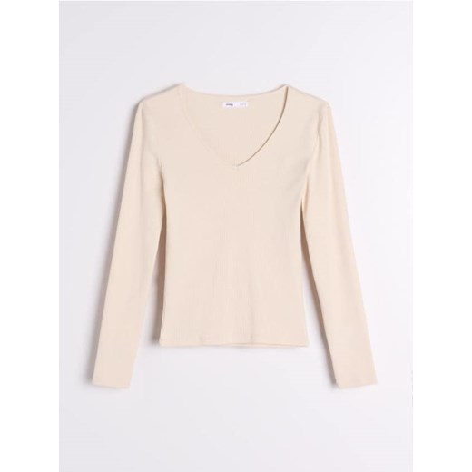 Sinsay - Koszulka z długimi rękawami - kremowy Sinsay S Sinsay