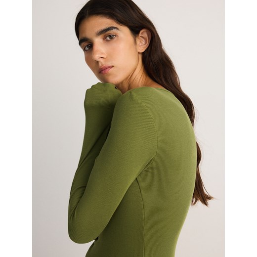 Reserved - Longsleeve z bawełny i modalu - ciemnozielony Reserved XS Reserved