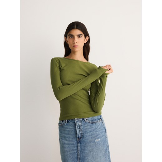 Reserved - Longsleeve z bawełny i modalu - ciemnozielony Reserved S Reserved