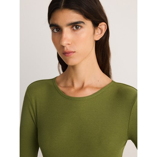 Reserved - Longsleeve z bawełny i modalu - ciemnozielony Reserved S Reserved