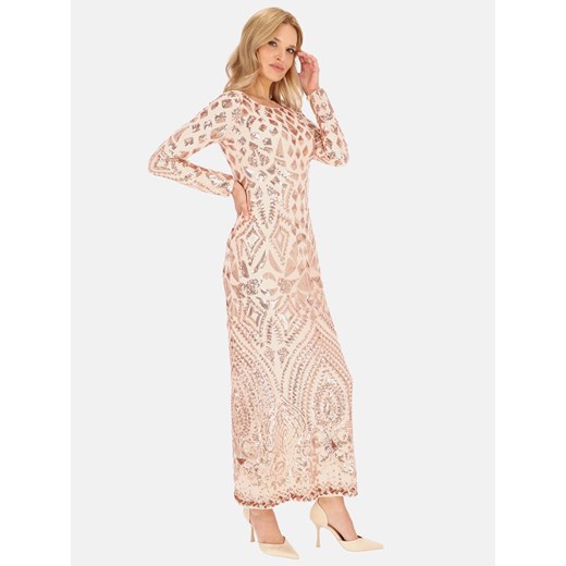 Pudrowa wieczorowa sukienka maxi z cekinami L'AF Natella 46 Eye For Fashion