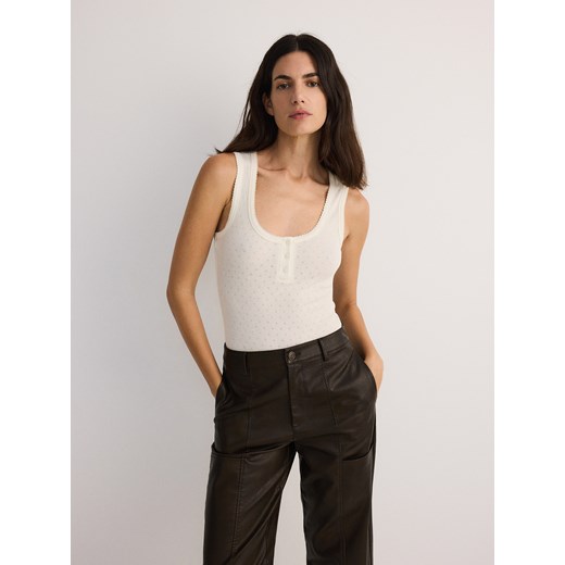Reserved - Bawełniane body slim - złamana biel Reserved S Reserved