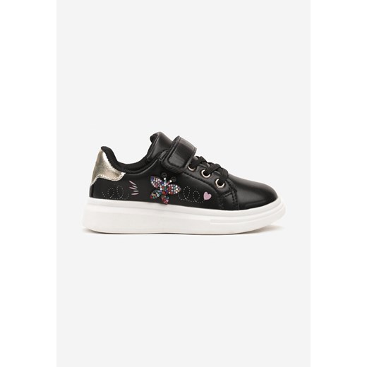 Czarne Sznurowane Buty Sportowe Sneakersy na Rzep Ozdobione Cyrkoniami Patilena ze sklepu born2be.pl w kategorii Buty sportowe dziecięce - zdjęcie 175374396