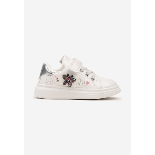 Białe Sznurowane Buty Sportowe Sneakersy na Rzep Ozdobione Cyrkoniami Patilena ze sklepu born2be.pl w kategorii Buty sportowe dziecięce - zdjęcie 175374399