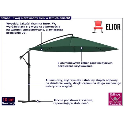 Zielony parasol do ogrodu na wysięgniku - Solace Elior One Size Edinos.pl