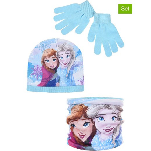 Disney Frozen 3-częściowy zestaw &quot;Kraina Lodu&quot; w kolorze błękitnym ze sklepu Limango Polska w kategorii Czapki dziecięce - zdjęcie 175376606