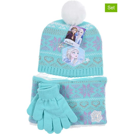 Disney Frozen 3-częściowy zestaw &quot;Kraina Lodu&quot; w kolorze turkusowym ze sklepu Limango Polska w kategorii Czapki dziecięce - zdjęcie 175376628