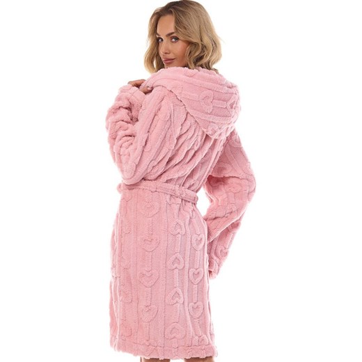 Krótki szlafrok damski pudrowy róż 2403 Carina, Kolor róż pudrowy, Rozmiar L, L&amp;L ze sklepu Intymna w kategorii Szlafroki damskie - zdjęcie 175380555