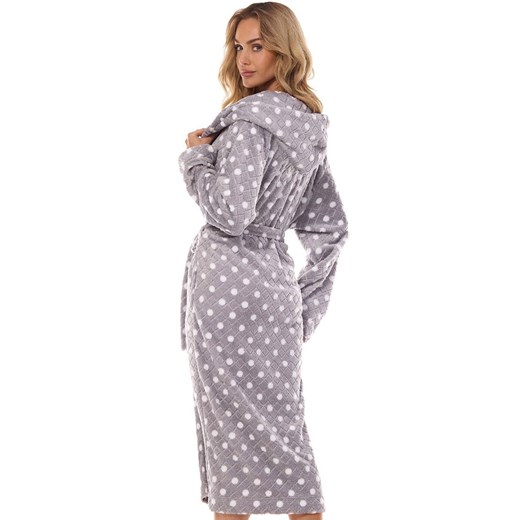 Długi szlafrok damski 2406 Dots, Kolor grafitowy-wzór, Rozmiar L, L&amp;L ze sklepu Intymna w kategorii Szlafroki damskie - zdjęcie 175380566