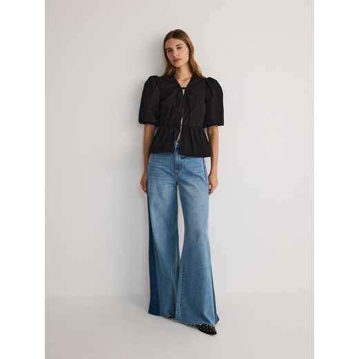 Reserved - Bawełniana bluzka z bufkami - czarny Reserved XS Reserved