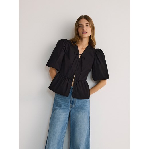 Reserved - Bawełniana bluzka z bufkami - czarny Reserved S Reserved