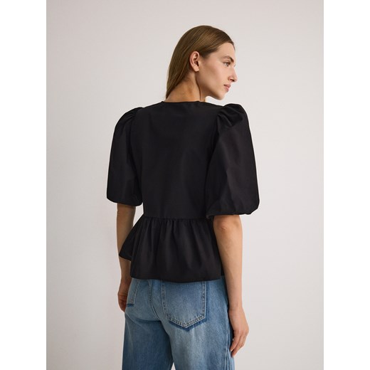 Reserved - Bawełniana bluzka z bufkami - czarny Reserved L Reserved