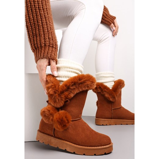 Brązowe Śniegowce z Futerkiem i Pomponami Teido ze sklepu renee.pl w kategorii Śniegowce damskie - zdjęcie 175383658
