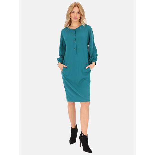 Morska sukienka midi z bufiastymi rękawami L'AF Robin ze sklepu Eye For Fashion w kategorii Sukienki - zdjęcie 175384456