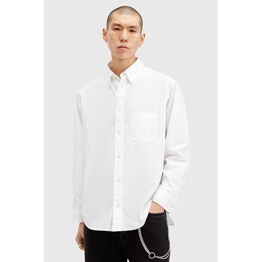 AllSaints koszula bawełniana SUTTA LS SHIRT męska kolor biały relaxed z kołnierzykiem klasycznym M097SB ze sklepu ANSWEAR.com w kategorii Koszule męskie - zdjęcie 175386126